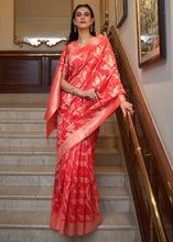Load image into Gallery viewer, Crimson Red Two Tone Handloom Woven Organza Silk Saree