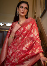 Load image into Gallery viewer, Crimson Red Two Tone Handloom Woven Organza Silk Saree