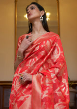Load image into Gallery viewer, Crimson Red Two Tone Handloom Woven Organza Silk Saree