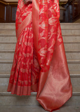 Load image into Gallery viewer, Crimson Red Two Tone Handloom Woven Organza Silk Saree