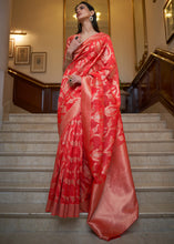 Load image into Gallery viewer, Crimson Red Two Tone Handloom Woven Organza Silk Saree