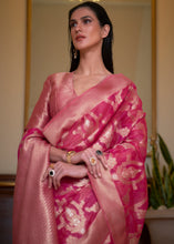 Load image into Gallery viewer, Hot Pink Two Tone Handloom Woven Organza Silk Saree