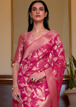 Load image into Gallery viewer, Hot Pink Two Tone Handloom Woven Organza Silk Saree