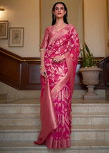 Load image into Gallery viewer, Hot Pink Two Tone Handloom Woven Organza Silk Saree