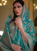 Load image into Gallery viewer, Shades Of Blue Two Tone Handloom Woven Organza Silk Saree