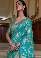 Load image into Gallery viewer, Shades Of Blue Two Tone Handloom Woven Organza Silk Saree