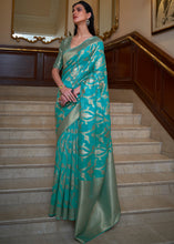 Load image into Gallery viewer, Shades Of Blue Two Tone Handloom Woven Organza Silk Saree