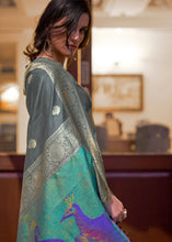 Load image into Gallery viewer, Lead Grey Woven Chanderi Banarasi Fusion Silk Saree