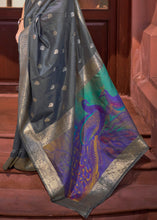 Load image into Gallery viewer, Lead Grey Woven Chanderi Banarasi Fusion Silk Saree