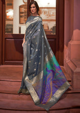 Load image into Gallery viewer, Lead Grey Woven Chanderi Banarasi Fusion Silk Saree