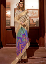 Load image into Gallery viewer, Ecru White Woven Chanderi Banarasi Fusion Silk Saree