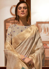 Load image into Gallery viewer, Ecru White Woven Chanderi Banarasi Fusion Silk Saree