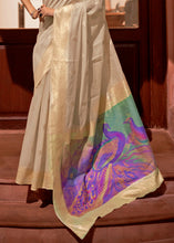 Load image into Gallery viewer, Ecru White Woven Chanderi Banarasi Fusion Silk Saree