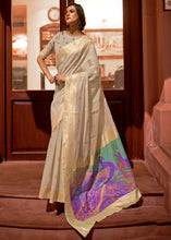 Load image into Gallery viewer, Ecru White Woven Chanderi Banarasi Fusion Silk Saree