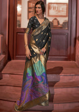 Load image into Gallery viewer, Midnight Black Woven Chanderi Banarasi Fusion Silk Saree