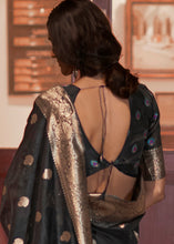 Load image into Gallery viewer, Midnight Black Woven Chanderi Banarasi Fusion Silk Saree