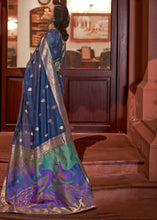 Load image into Gallery viewer, Space Blue Woven Chanderi Banarasi Fusion Silk Saree