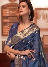 Load image into Gallery viewer, Space Blue Woven Chanderi Banarasi Fusion Silk Saree