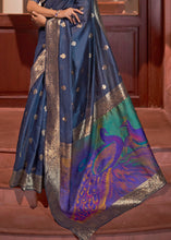 Load image into Gallery viewer, Space Blue Woven Chanderi Banarasi Fusion Silk Saree