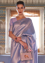 Load image into Gallery viewer, Metallic Lavender Blue Soft Handloom Weave Kanjivaram Silk Saree : Top Pick