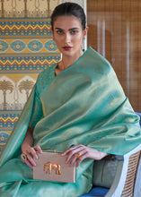 Load image into Gallery viewer, Bermuda Teal Green Soft Handloom Weave Kanjivaram Silk Saree : Festival Edition