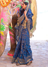 Load image into Gallery viewer, Cobalt Blue Handloom Weave Soft Banarasi Silk Saree