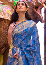 Load image into Gallery viewer, Cobalt Blue Handloom Weave Soft Banarasi Silk Saree