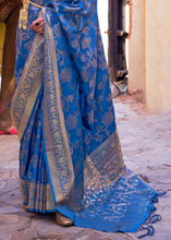 Load image into Gallery viewer, Cobalt Blue Handloom Weave Soft Banarasi Silk Saree