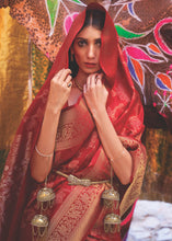 Load image into Gallery viewer, Rufous Red Handloom Weave Soft Banarasi Silk Saree