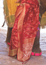 Load image into Gallery viewer, Rufous Red Handloom Weave Soft Banarasi Silk Saree