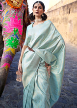 Load image into Gallery viewer, Frost Blue Soft Handloom Weave Kanjivaram Silk Saree