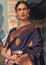 Load image into Gallery viewer, Denim Blue Copper Zari Woven Tussar Silk Saree