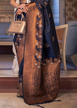 Load image into Gallery viewer, Denim Blue Copper Zari Woven Tussar Silk Saree