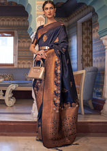 Load image into Gallery viewer, Denim Blue Copper Zari Woven Tussar Silk Saree