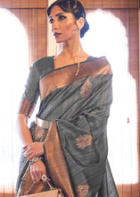 Load image into Gallery viewer, Anchor Grey Copper Zari Woven Tussar Silk Saree