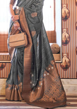 Load image into Gallery viewer, Anchor Grey Copper Zari Woven Tussar Silk Saree
