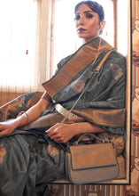 Load image into Gallery viewer, Bottle Green Copper Zari Woven Tussar Silk Saree