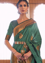 Load image into Gallery viewer, Bottle Green Copper Zari Woven Tussar Silk Saree