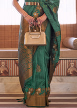 Load image into Gallery viewer, Bottle Green Copper Zari Woven Tussar Silk Saree