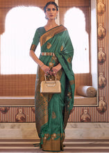 Load image into Gallery viewer, Bottle Green Copper Zari Woven Tussar Silk Saree