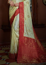 Load image into Gallery viewer, Ivory White Designer Satin Silk Saree