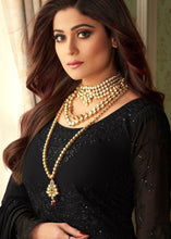 Laden Sie das Bild in den Galerie-Viewer, Midnight Black Georgette Embroidered Anarkali Suit