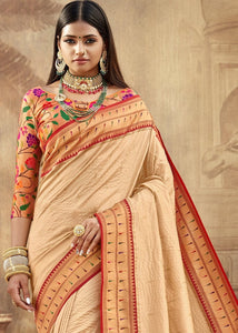 Beige Brown Woven Paithani Banarasi Silk Saree