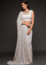 Carica l&#39;immagine nel visualizzatore Galleria,Pearl White Sequins &amp; Thread Embroidered Designer Georgette Saree