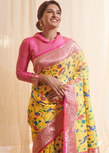 Load image into Gallery viewer, Corn Yellow Woven Paithani Silk Saree