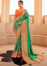Load image into Gallery viewer, Jungle Green Patola Print Georgette Silk Saree