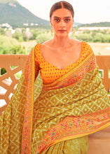 Load image into Gallery viewer, Avocado Green Patola Print Georgette Silk Saree