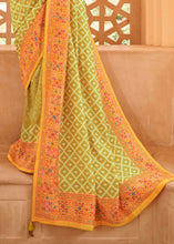 Load image into Gallery viewer, Avocado Green Patola Print Georgette Silk Saree