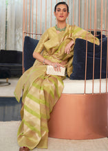Load image into Gallery viewer, Green &amp; Golden Woven Organza Silk Saree