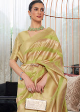 Load image into Gallery viewer, Green &amp; Golden Woven Organza Silk Saree